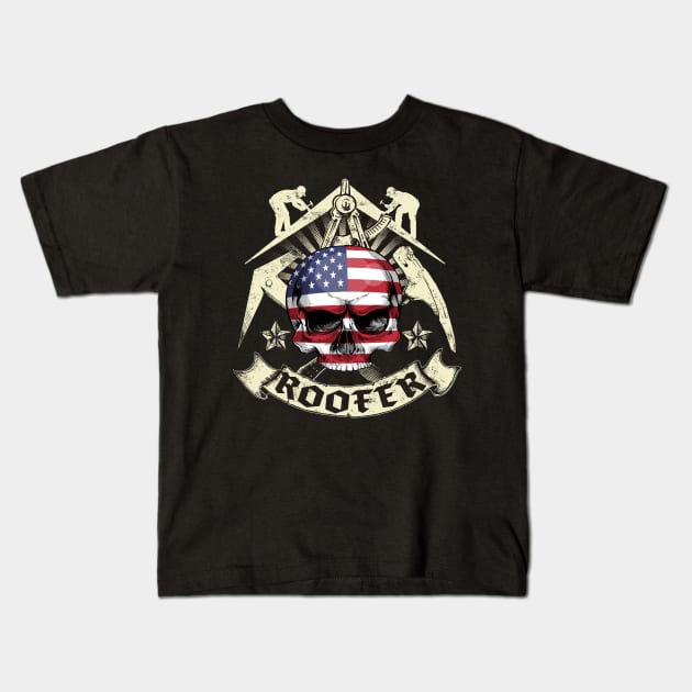 USA Roofer Logo Kids T-Shirt by Black Tee Inc